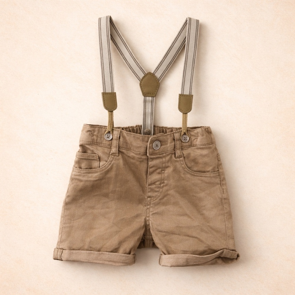 🐻 H&M KHAKI SHORTS WITH SUSPENDERS